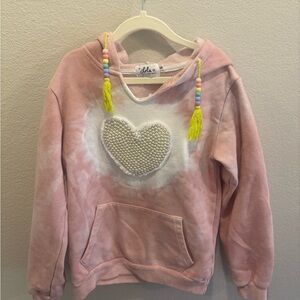 Lola + The Boys Pink and White Heart Hoodie